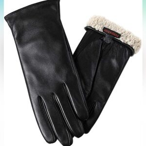 Winter Leather Gloves, Premium Sheepskin Warm Fleece Lining Touch Screen Glove